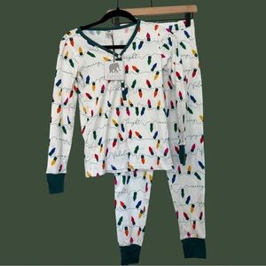 Gray Elephant (XS) Holiday Pajama Set Organic Cotton Christmas Light Printed